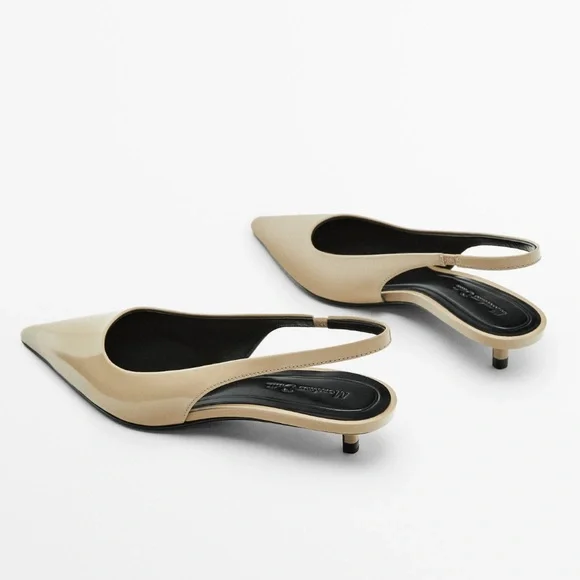 Massimo Dutti Heeled slingback pointed beige nude/ sandals kitty heel - Picture 4 of 11